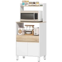 Mobiletto per Microonde in Legno con Mensola, Ripiano Aperto, Cassetto e Armadietto, 60x40x131 cm, Bianco
