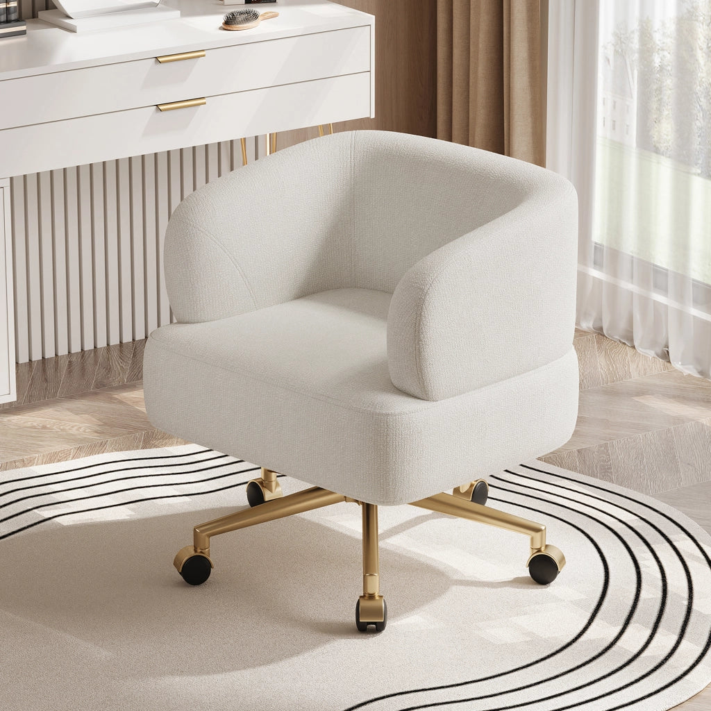 Sedia Girevole da Ufficio ¨C MINIMAL ¨C Chenille Beige, 5 Ruote, 360¡ã, 71x60x71 cm