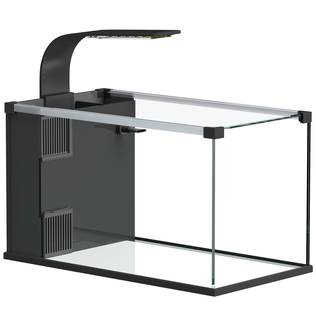 Acquario 45x25x25,5 cm Capacità 24L con Filtro Luce LED e Pompa dell'Acqua in Vetro Temperato Nero