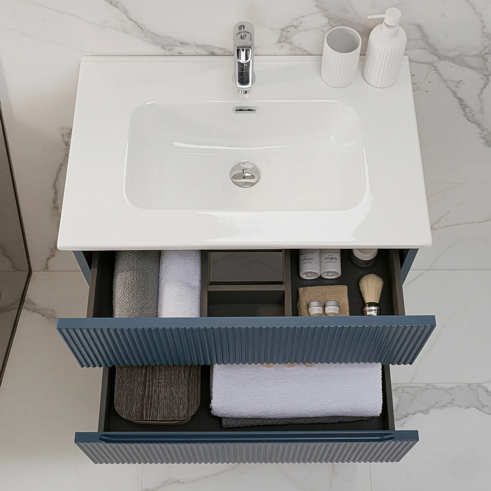 Mobile bagno sospeso 80 cm blu petrolio cannettato Bali