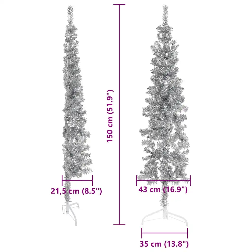 Albero Natale Artificiale Sottile a MetÃ  Supporto Argento 150cm