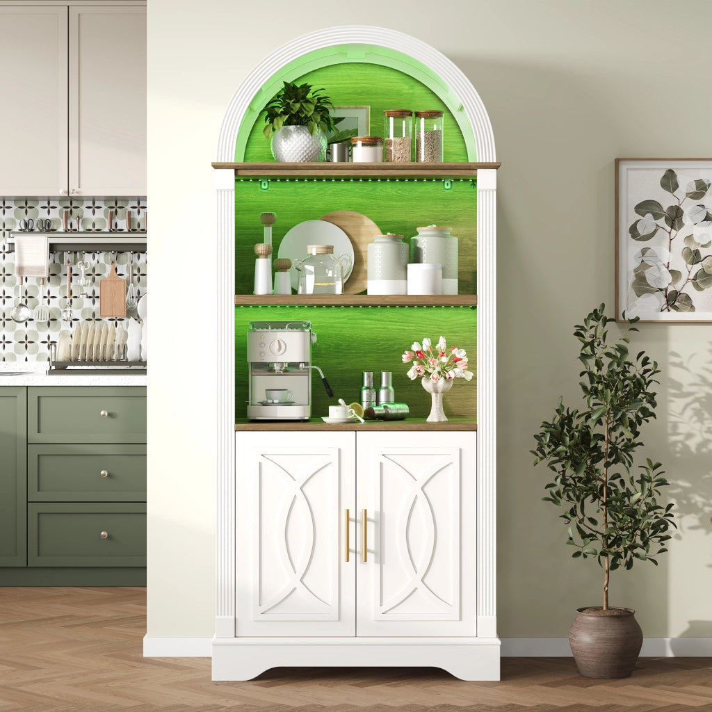 Credenza da cucina con 2 ante; 3 vani e LED - per cucina - 76.2x40.1x180 cm - bianco