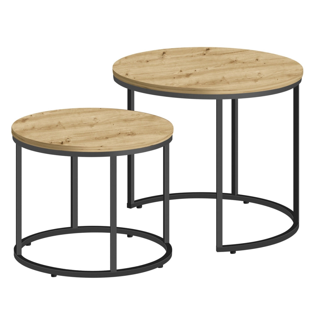Set di 2 tavolini da caffè industrial Artisan e nero
