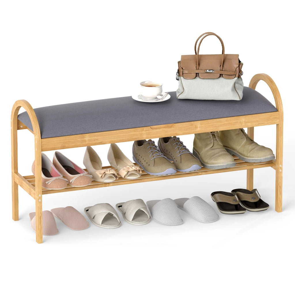 Panca per scarpe in bambù con coperchio ribalta scomparto nascosto-Panca da ingresso con seduta maniglie soggiorno Grigio