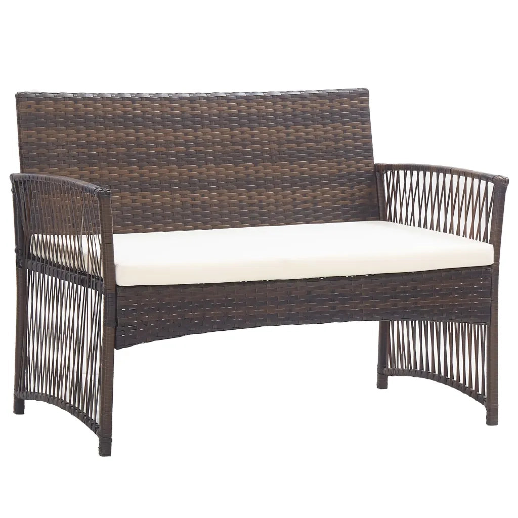 Set Divani da Giardino 4 pz con Cuscino in Polyrattan Marrone cod mxl 35069