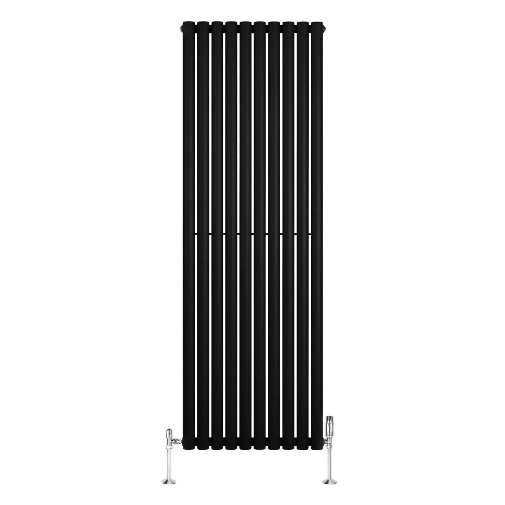 Radiatore Verticale Ovale 1800x600mm Nero con Valvole TRV