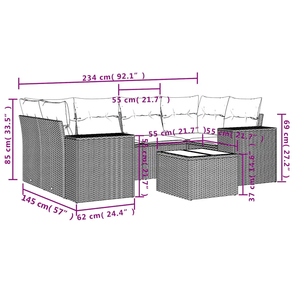 Set Divani da Giardino 7 pz con Cuscini Marrone in Polyrattan