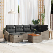 Set di divani da giardino da 7 pezzi con cuscini in rattan poliestere grigio