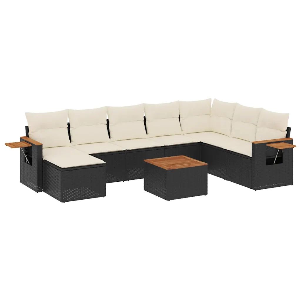 Set Divani da Giardino 9 pz con Cuscini Nero in Polyrattan 3227092