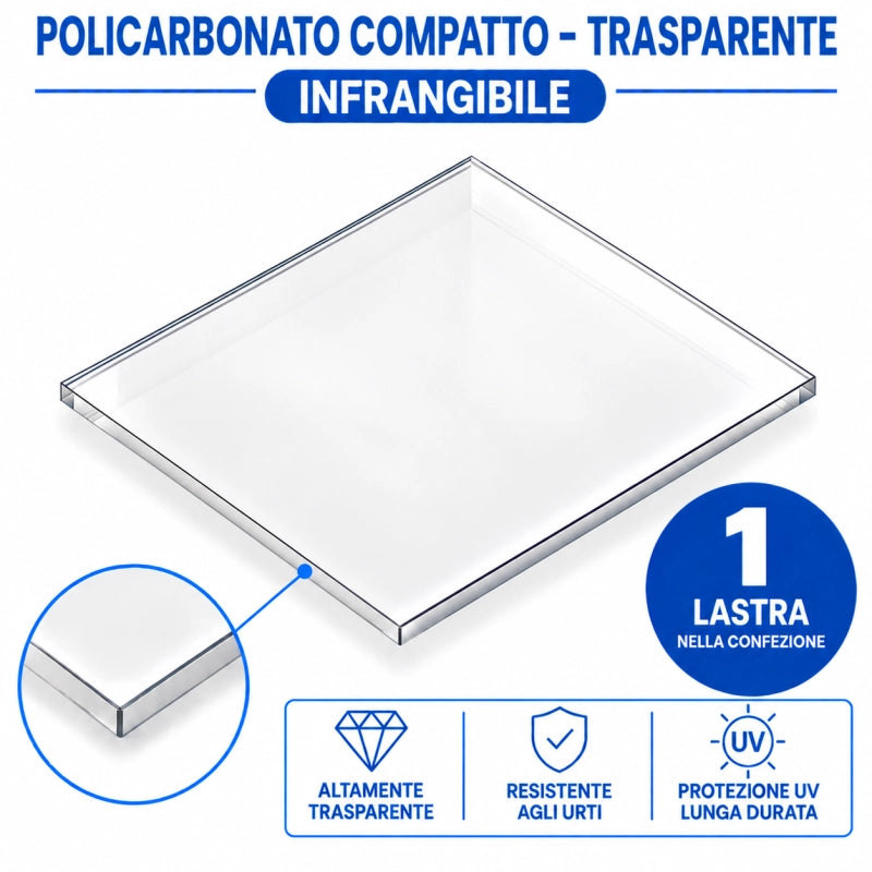 EZOOZA Policarbonato Compatto 4 mm 100x100 cm Trasparente 1 Pz