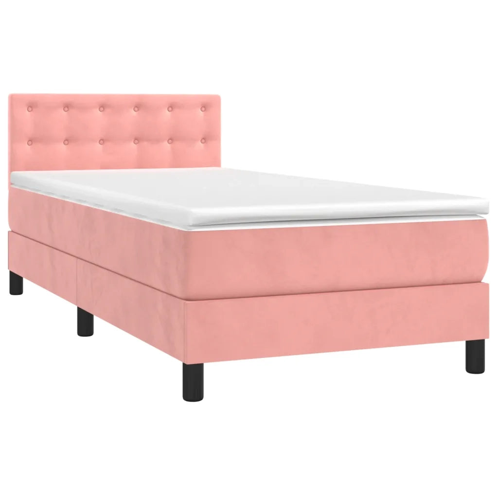 Letto a Molle con Materasso e LED-Struttura Letto con Materasso Rosa 90x190 cm in Velluto 214804