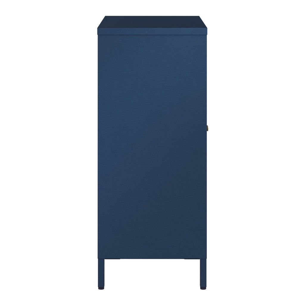 Credenza Säkylä Comò con Ante in Vetro Scanalato 84x64x35 cm Blu Marino [en.casa]