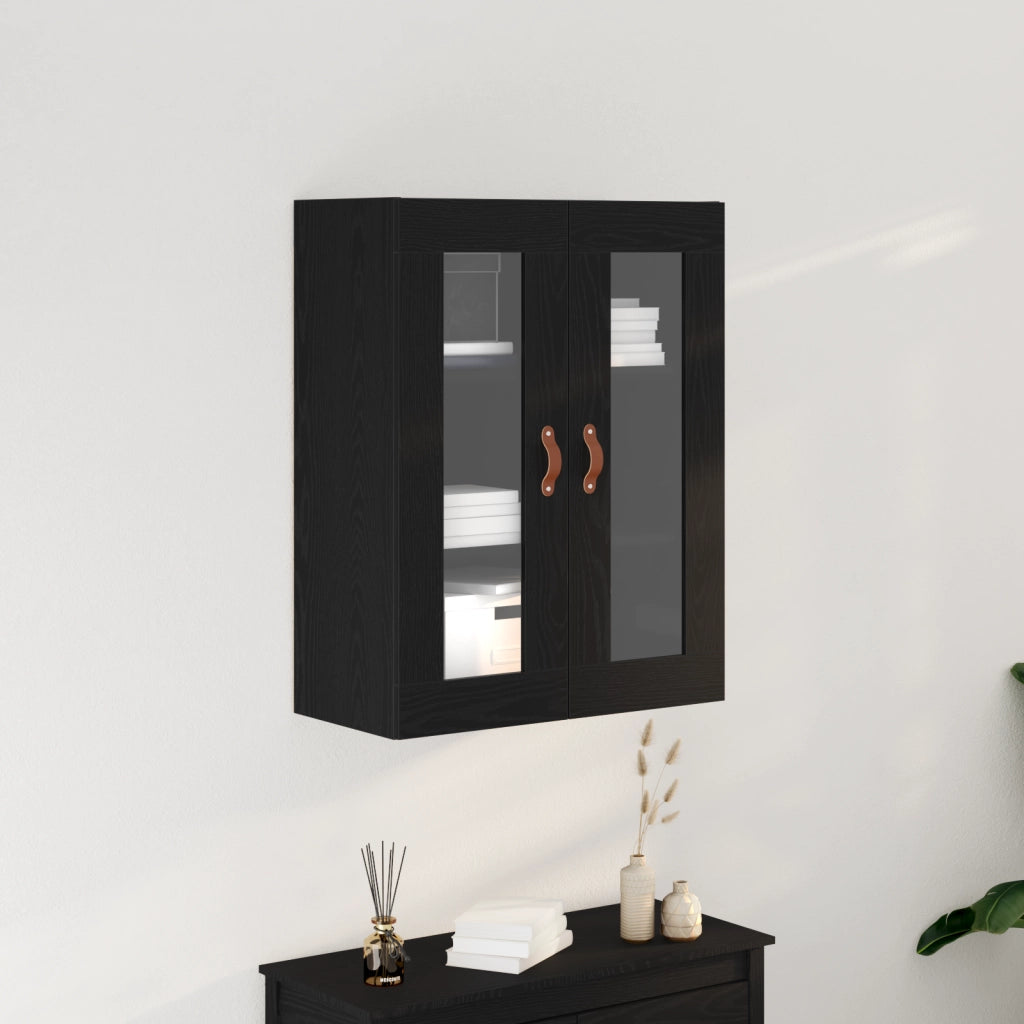 Armadio a Muro con Ante in Vetro Rovere Nero 69,5x34x90 cm