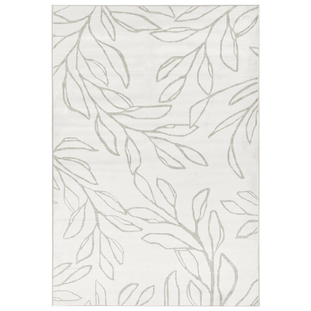 Tappeto tessuto beige chiaro 160 x 230 cm Moderno motivo foglie Soggiorno Camera da letto Per riscaldamento a pavimento Fondo antiscivolo A pelo corto