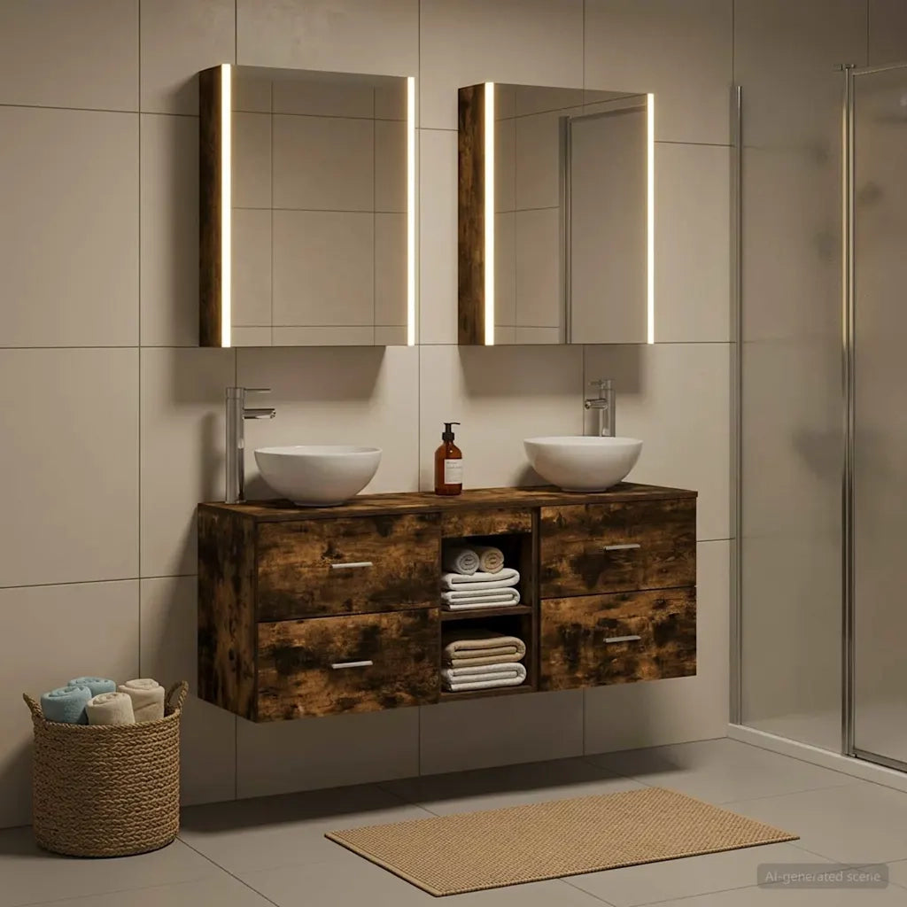 Set di Armadi da Bagno 5 pcs Rovere Fumo 53 x 15,5 x 70 cm 3406691