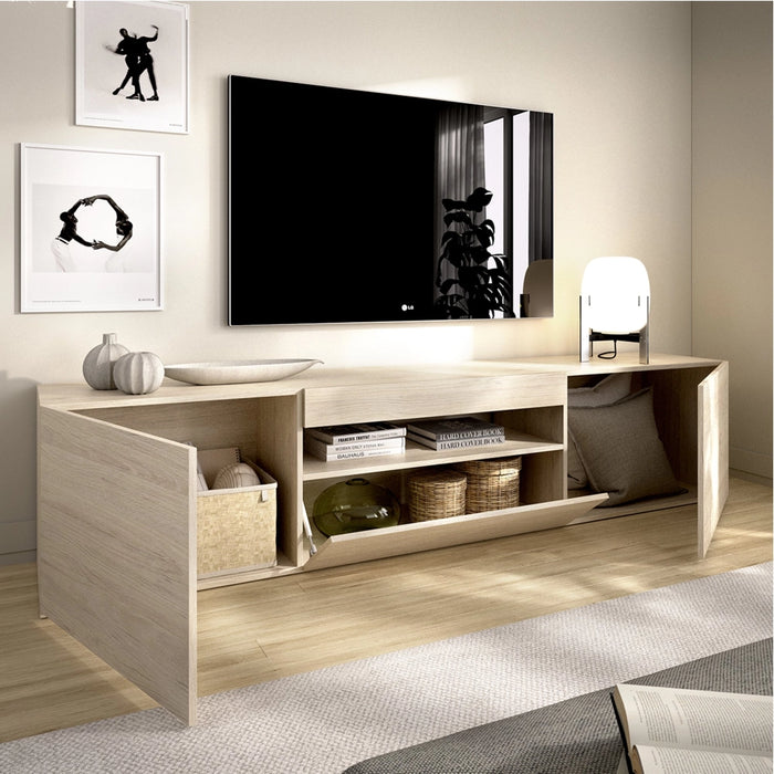 Burley, Mobile Porta tv 2 Ripiani, 42x200x48h cm Marrone Rovere