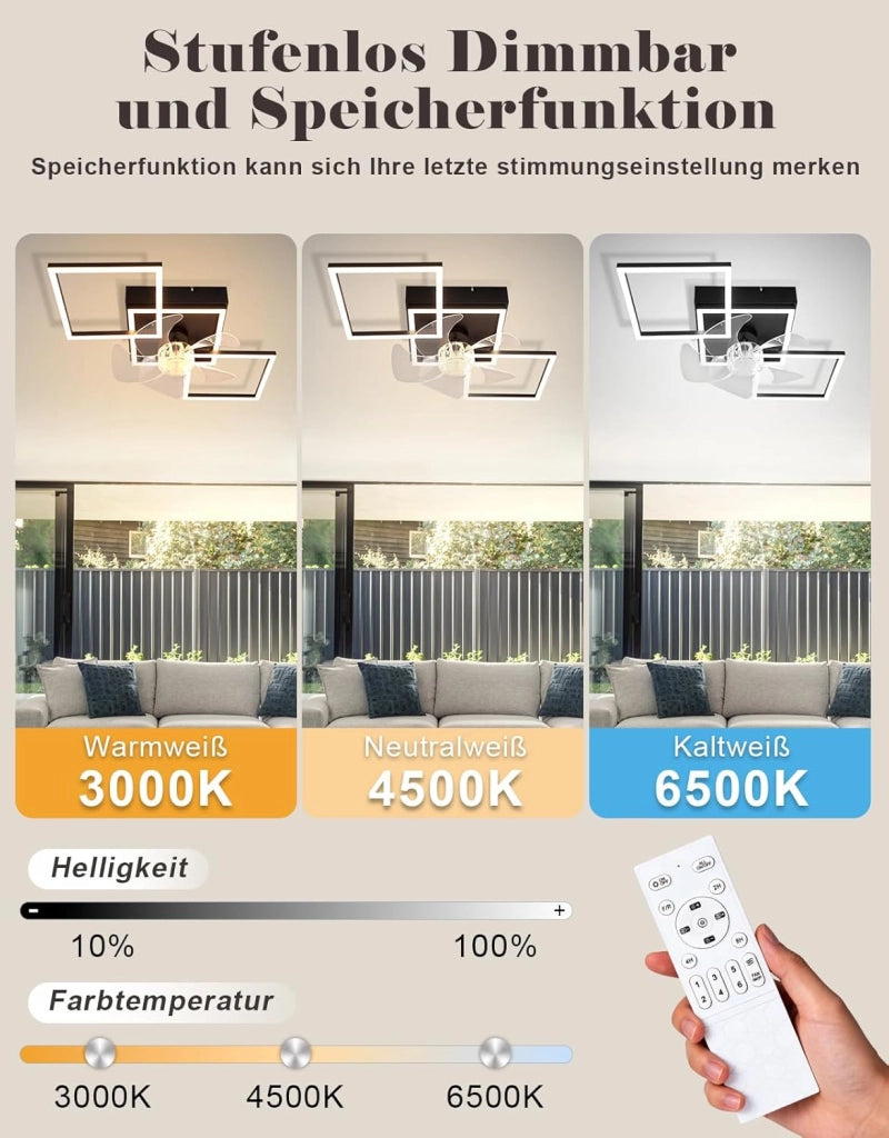 ZMH Ventilatore a Soffitto LED Moderno 68cm Intensità Luminosa Regolabile Telecomando per Soggiorno Sala da Pranzo