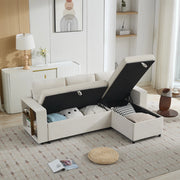 Divano ad angolo con contenitore e chaise longue reversibile in chenille beige per soggiorno 202 × 136 × 85 cm