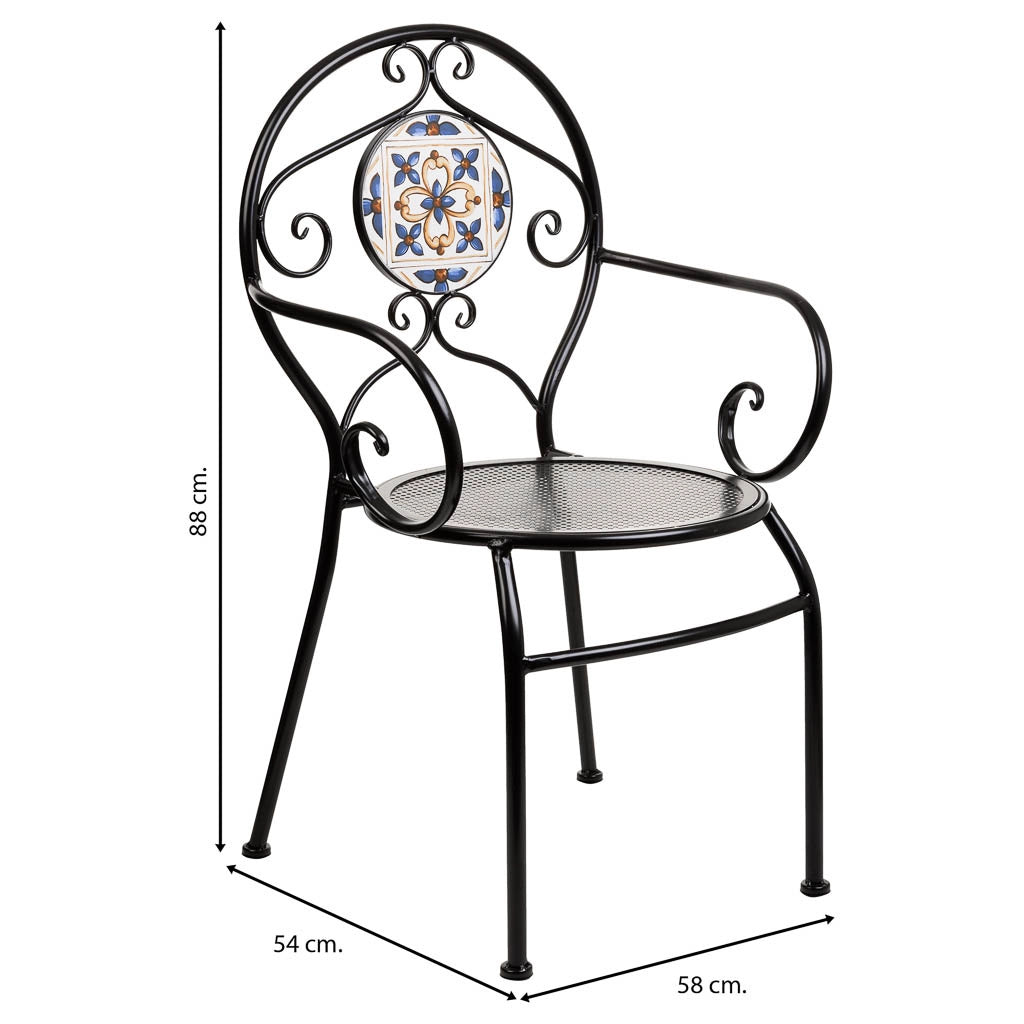 Poltrona in mosaico Blu e ferro battuto 58x54x88h