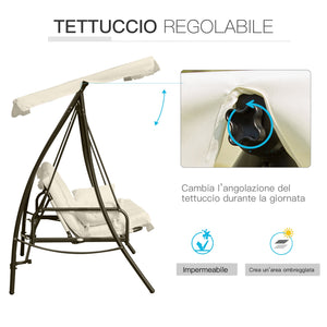 Dondolo da Giardino 3 Posti con Tettuccio Crema 200x125x170 cm