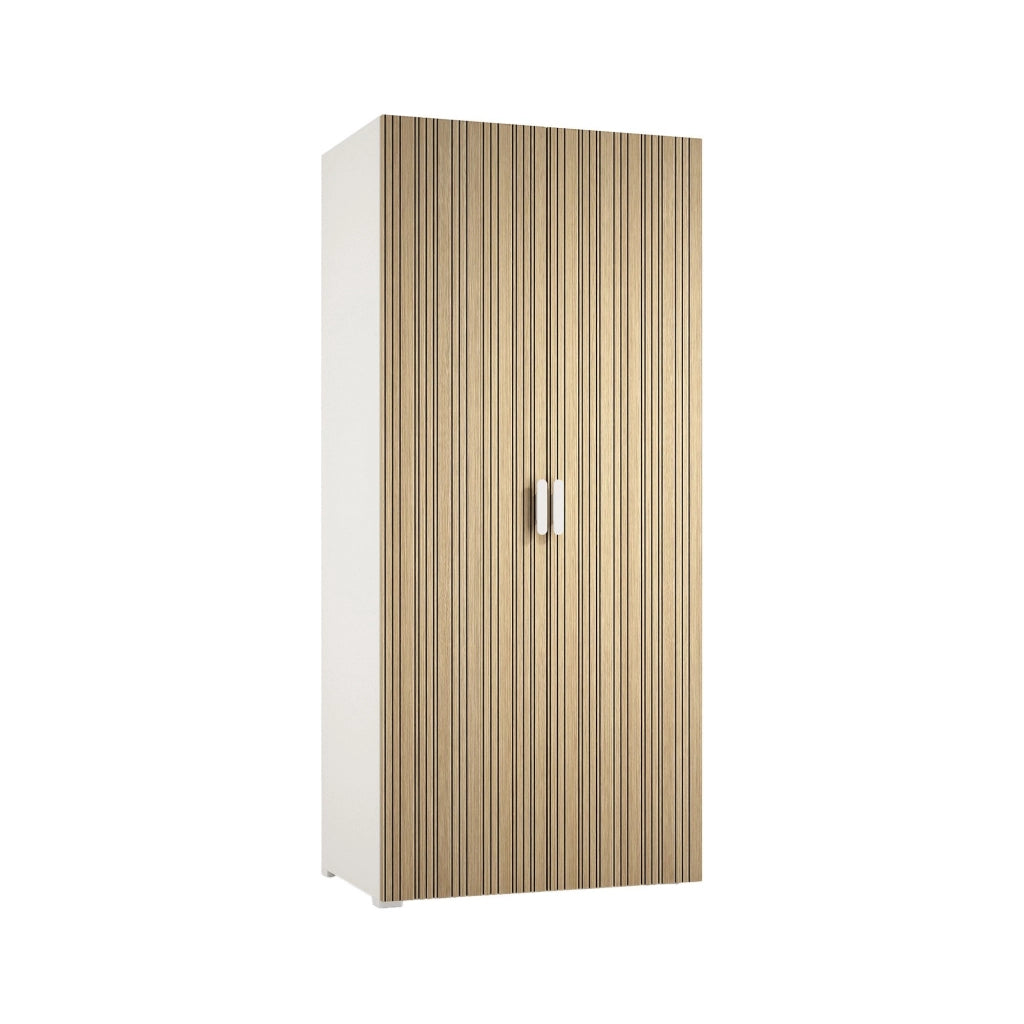Armadio Camera da Letto Nigella, Guardaroba 2 Ante Appendiabiti Made in Italy, 52.00x180.00h cm Bianco Rovere Rigato