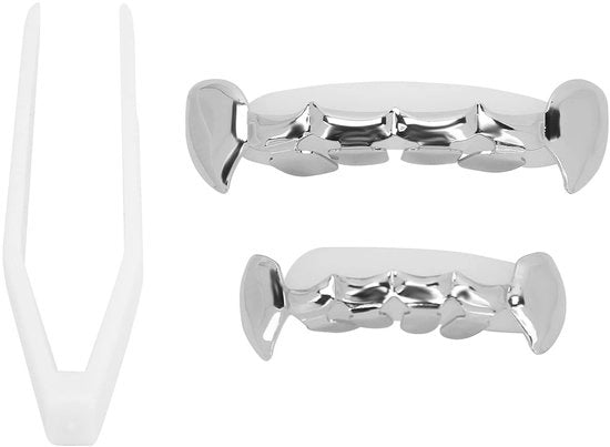 Accessori per Halloween - Decorazioni per Denti - 4 Pezzi - In Oro - Hiphop - Decorazioni per Feste - Hermeticamente Sigillato e Sicuro - Denti in Plastica