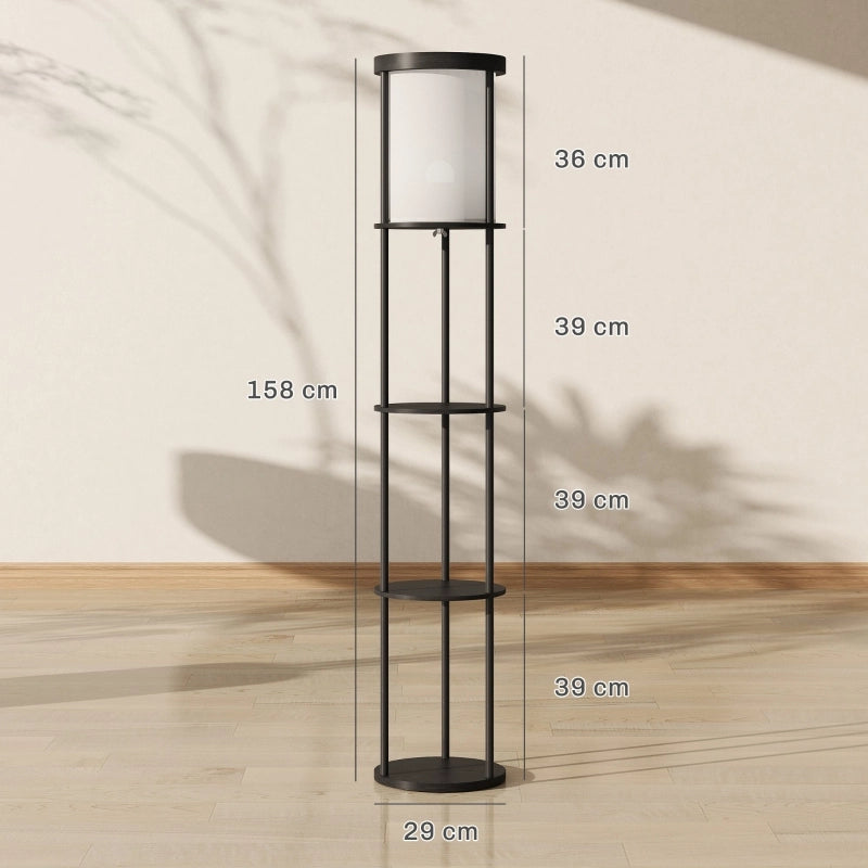 Lampada da terra con 3 ripiani, design rotondo, telecomando, interruttore a pedale, temperatura luce regolabile, per soggiorno, nera