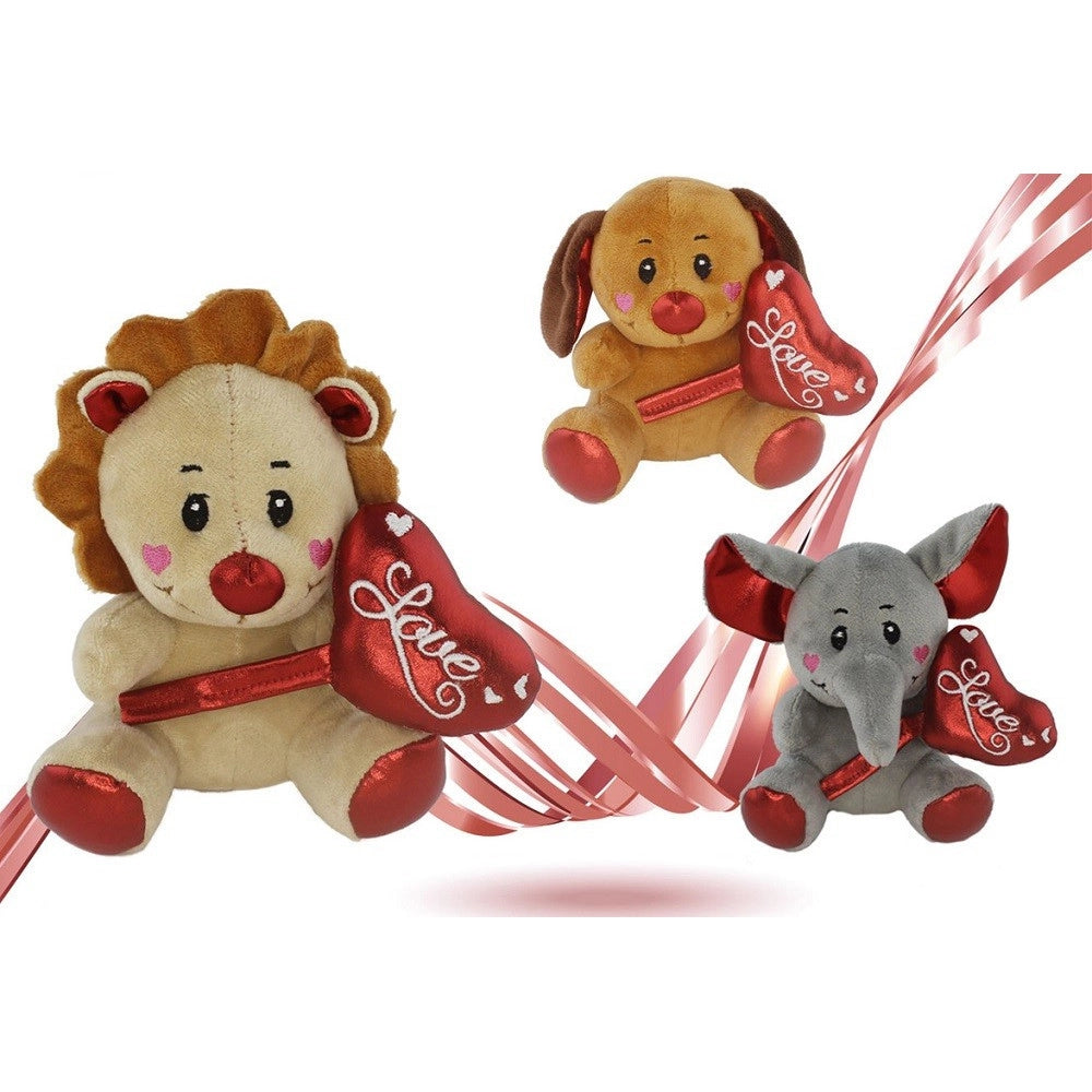 Trade Shop - Animali Peluche Con Cuore Scritta Love Lamè 16cm San Valentino 3 Mod. Ass. 93642 -