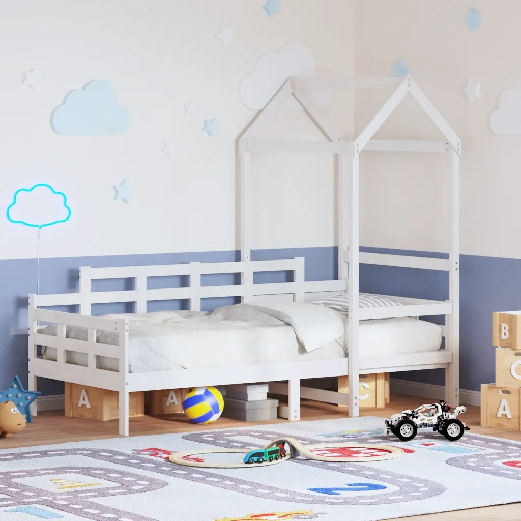 Letto singolo | Letto per adulti | Dormeuse con Tetto 80x200 cm Bianco in Legno Massello di Pino