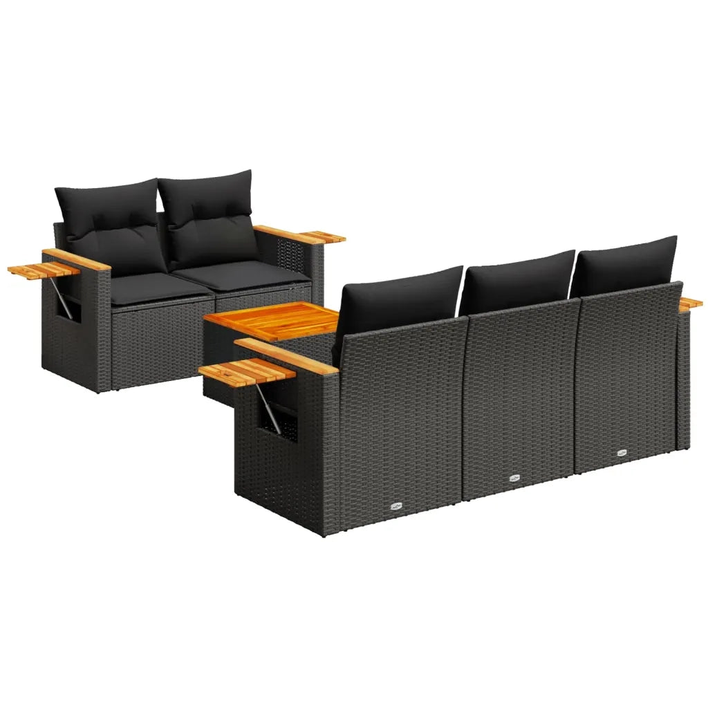 Set Divano da Giardino 6 pz con Cuscini Nero in Polyrattan 3226622