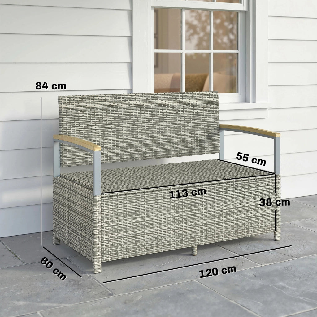 Panca Giardino 2 Posti ¨C Zephmum ¨C Rattan con Cuscino Grigio Chiaro 170L