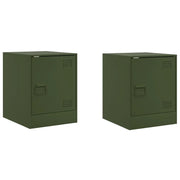 Set di 2 Comodini | Armadio da Notte | Mobiletto da notte Verde Oliva 34,5x39x44 cm in Acciaio