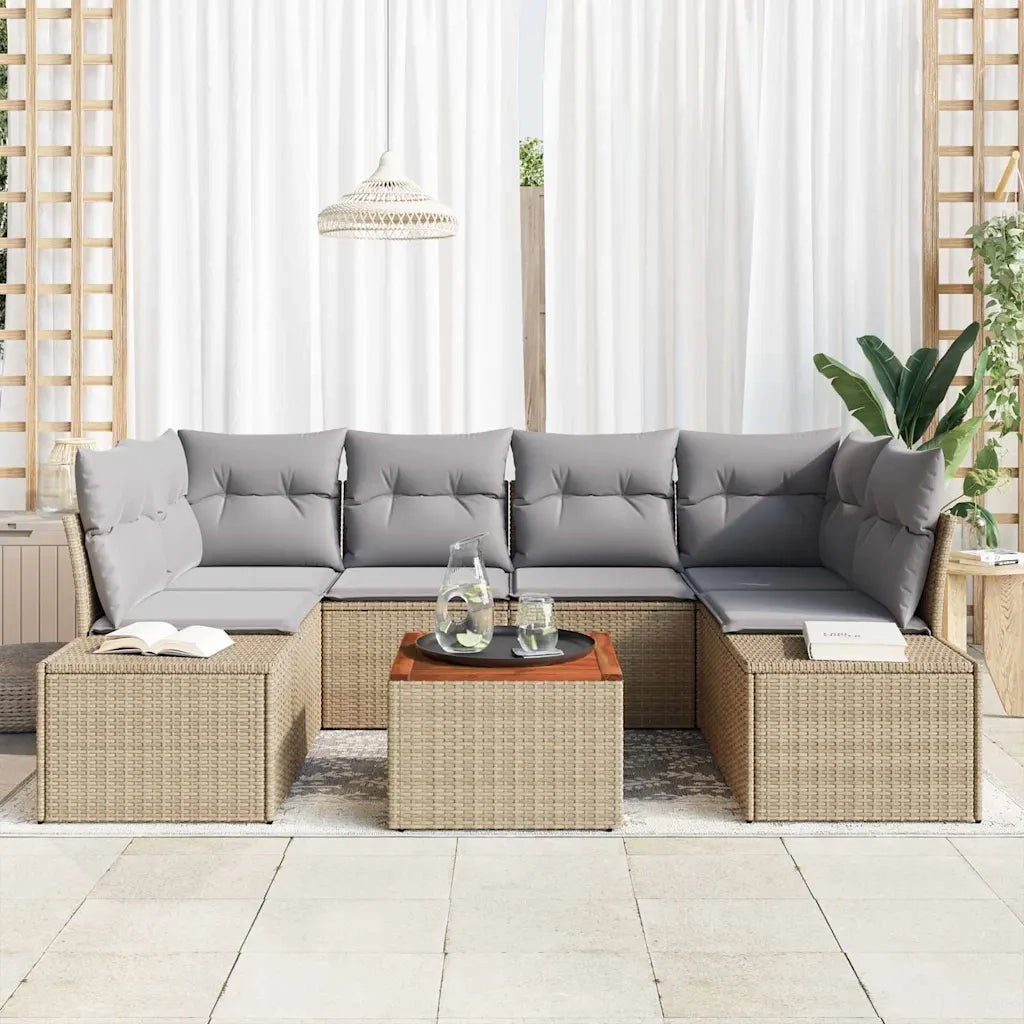 Set Divano da Giardino con cuscino 7 pcs Beige polyrattan 3347910