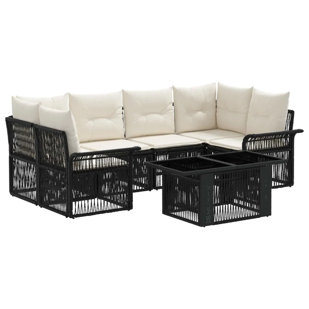 Set Divano da Giardino 7 pz Nero e Bianco Crema polyrattan 3436597