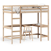 Letto singolo | Letto per adulti | Letto Soppalco con Scrivania 100x200 cm Legno Massello Pino