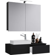 Spazio di Ezooza  Mobile Sospeso con lavabo in ceramica di alta qualità ed armadietto a specchio, Nero ,