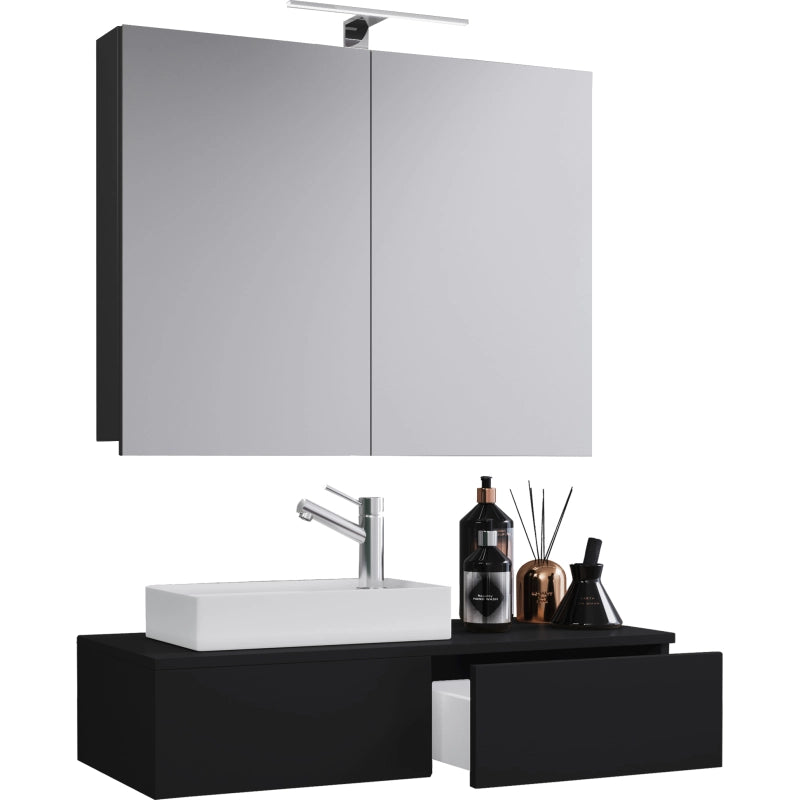 Spazio di Ezooza  Mobile Sospeso con lavabo in ceramica di alta qualità ed armadietto a specchio, Nero ,
