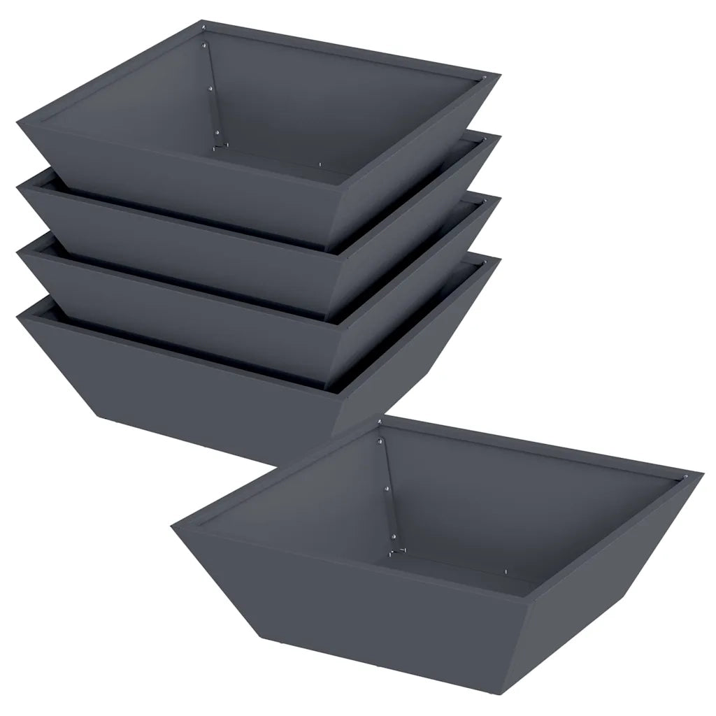 Set di 5 fioriere trapezoidali moderne per giardino o patio 50 x 50 x 15 cm metallo antracite 02_0052387
