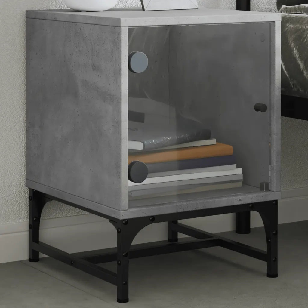 Set di 2 Comodini | Armadio da Notte | Mobiletto da notte con Ante in Vetro Grigio Cemento 35x37x50 cm