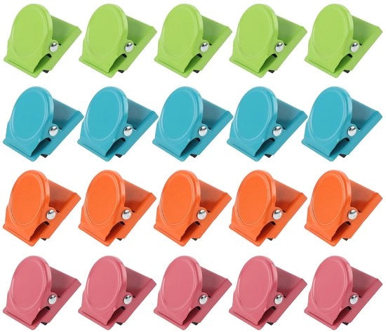 20 clip magnetici, clip magnetici multicolor, clip magnetica metallica per frigorifero, lavagna bianca, parete, clip magnetica per note