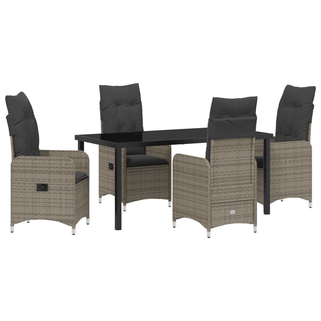Set da Pranzo da Giardino 5 Pezzi con Cuscini Grigio Rattan Sintetico