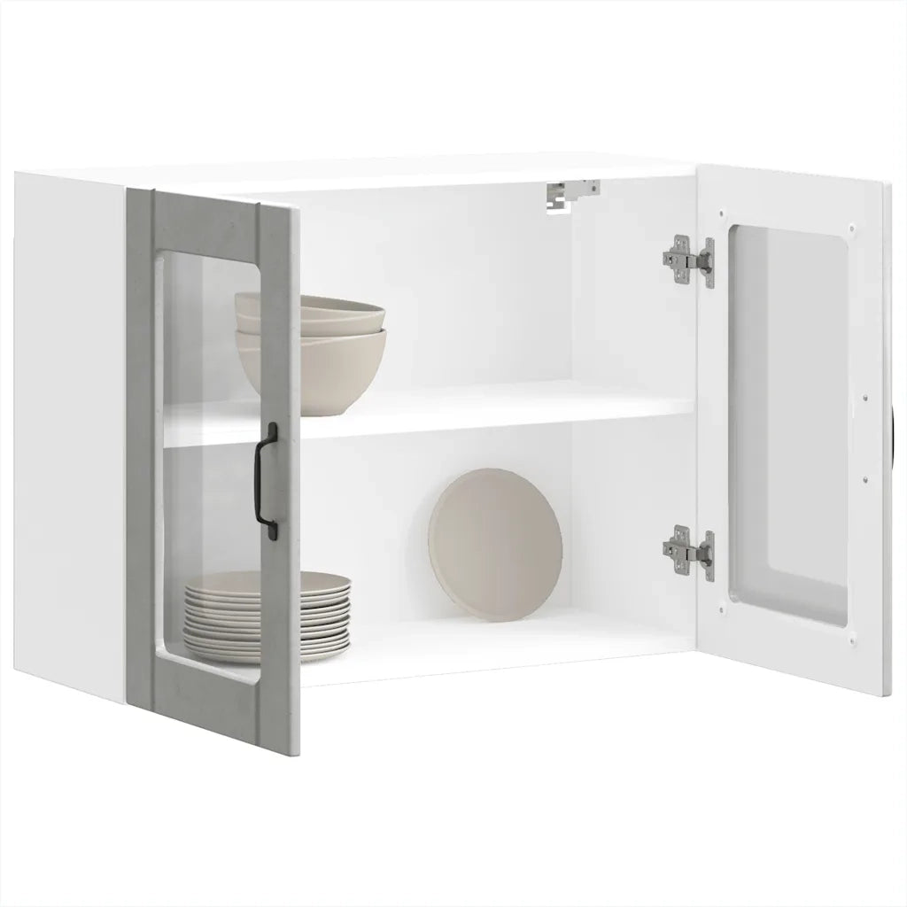 Pensile da Cucina | Mobile da Cucina con Porta in Vetro Lucca Grigio Cemento