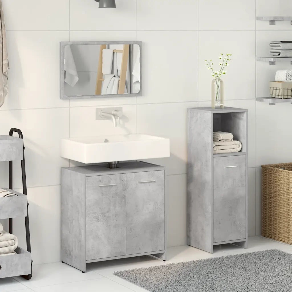 Set Mobili da Bagno 3 pz Grigio Cemento in Legno Multistrato