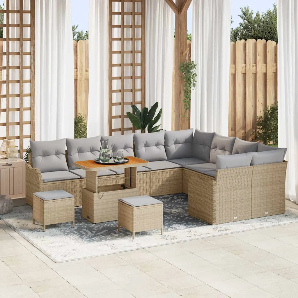 Set Divano da Giardino con cuscino 12 pcs Beige polyrattan 3362307