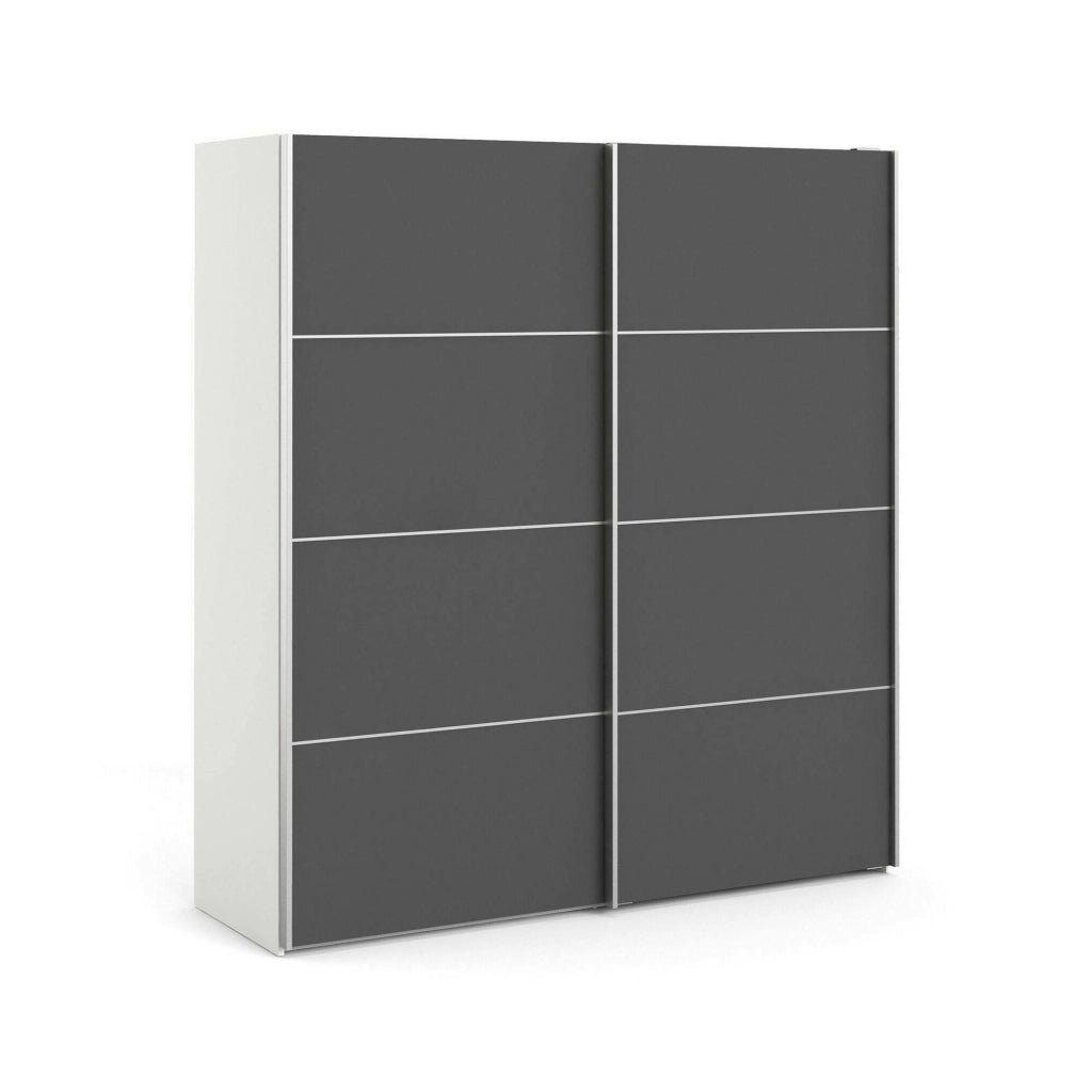 Guardaroba 2 ante Accadia, Mobile camera da letto, Cabina armadio portabiti, Armadio appendiabiti, 182x64 h202 cm, Grigio e Bianco