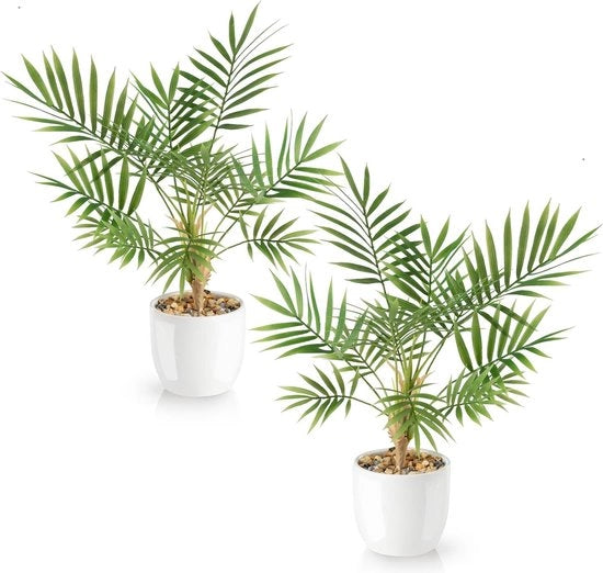 Set di palme artificiali da 2 pezzi 35 cm - vasi ceramici bianchi - piante artificiali per interni - piante di palma artificiali - fiori decorativi artificiali