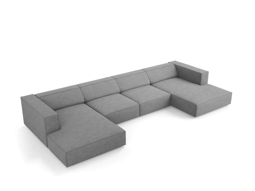 Cosmopolitan Design - Divano panoramico "Arendal" 6 posti in ciniglia con effetto a coste grigio scuro 