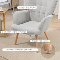 Poltrona Relax con Pouf Poggiapiedi in Velluto a Costine con Schienale Alto e Braccioli, Grigio