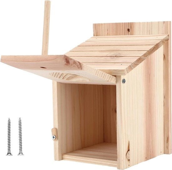 Casa per Uccelli in Legno con Struttura Sostenibile e Tetto Inclinato per Uccelli da Giardino - Facile da Assemblare e da Montare - Adatto per l'Esterno.