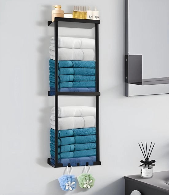 Sostegno asciugamano bagno - 3 ganci - nero - grande capacità - per viti e muratura a parete